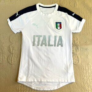 Puma Italy Soccer Jersey, sz. XS, FIGC, soft, white/navy w/ reflective logo